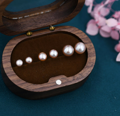 Genuine Purple Pink Pearl Stud Earrings in Sterling Silver, 5mm - 8mm, Small Pearl Stud and Large Pearl Stud, Silver pearl Earrings,