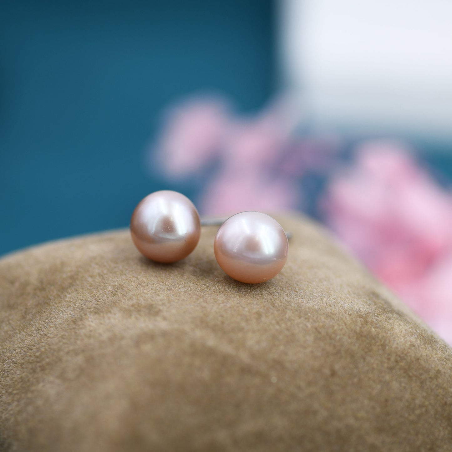 Genuine Purple Pink Pearl Stud Earrings in Sterling Silver, 6mm - 8mm, Small Pearl Stud and Large Pearl Stud, Silver pearl Earrings,