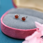 Sterling Silver Red Carnelian Stud Earrings, 4mm Genuine Red Carnelian Stone, Semi-precious Jewellery