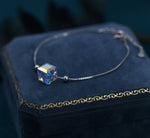 Sterling Silver Aurora Borealis AB Crystal Bracelet, Cube Crystal Bracelet, Sigle Crystal Cube Bracelet, Dainty and Delicate