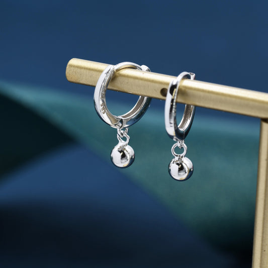 Dangle Ball Hoop Earrings in Sterling Silver,  Dangle Hoop Earrings, Silver, Gold or Rose Gold? Silver Ball Huggie Hoops