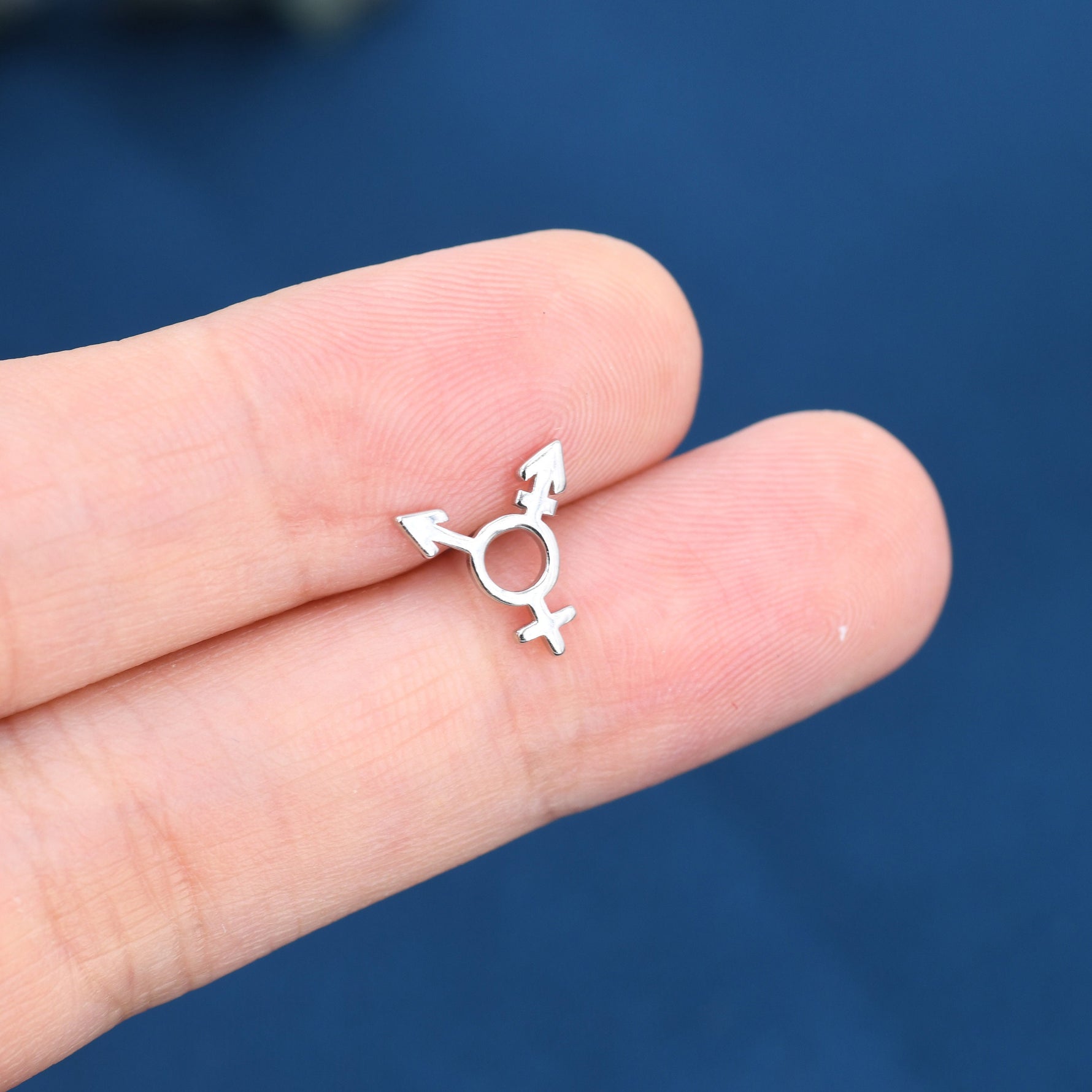 Sterling Silver "They" Pronoun & Transgender Symbol Mismatched Earrings, Asymmetric Trans Earrings, Silver or Gold or Rose Gold finish