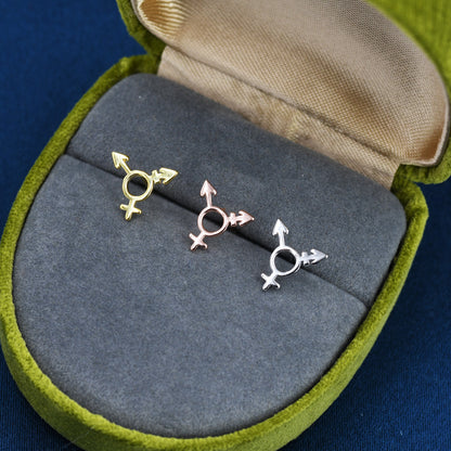 Trans Symbol Stud Earrings in Sterling Silver, Silver Gold or Rose Gold, Transgender Earrings, Pride Earrings