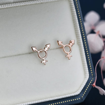 Trans Symbol Stud Earrings in Sterling Silver, Silver Gold or Rose Gold, Transgender Earrings, Pride Earrings