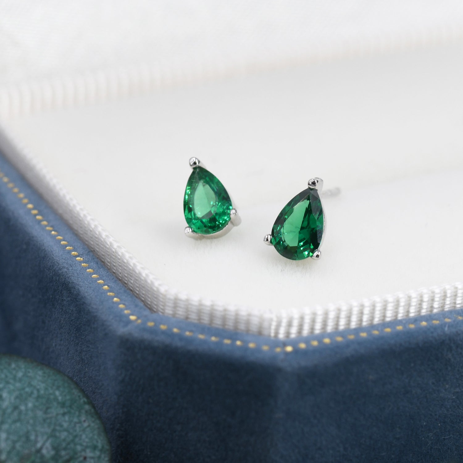 Sterling Silver Emerald Green Droplet Stud Earrings,  Pear Cut Emerald Earrings,  May Birthstone CZ Earrings, Silver, Gold or Rose Gold