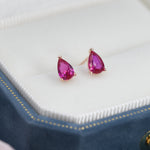 Sterling Silver Ruby Pink Droplet Earrings, Pear Cut Ruby Earrings, July Birthstone CZ Earrings, Silver or Gold