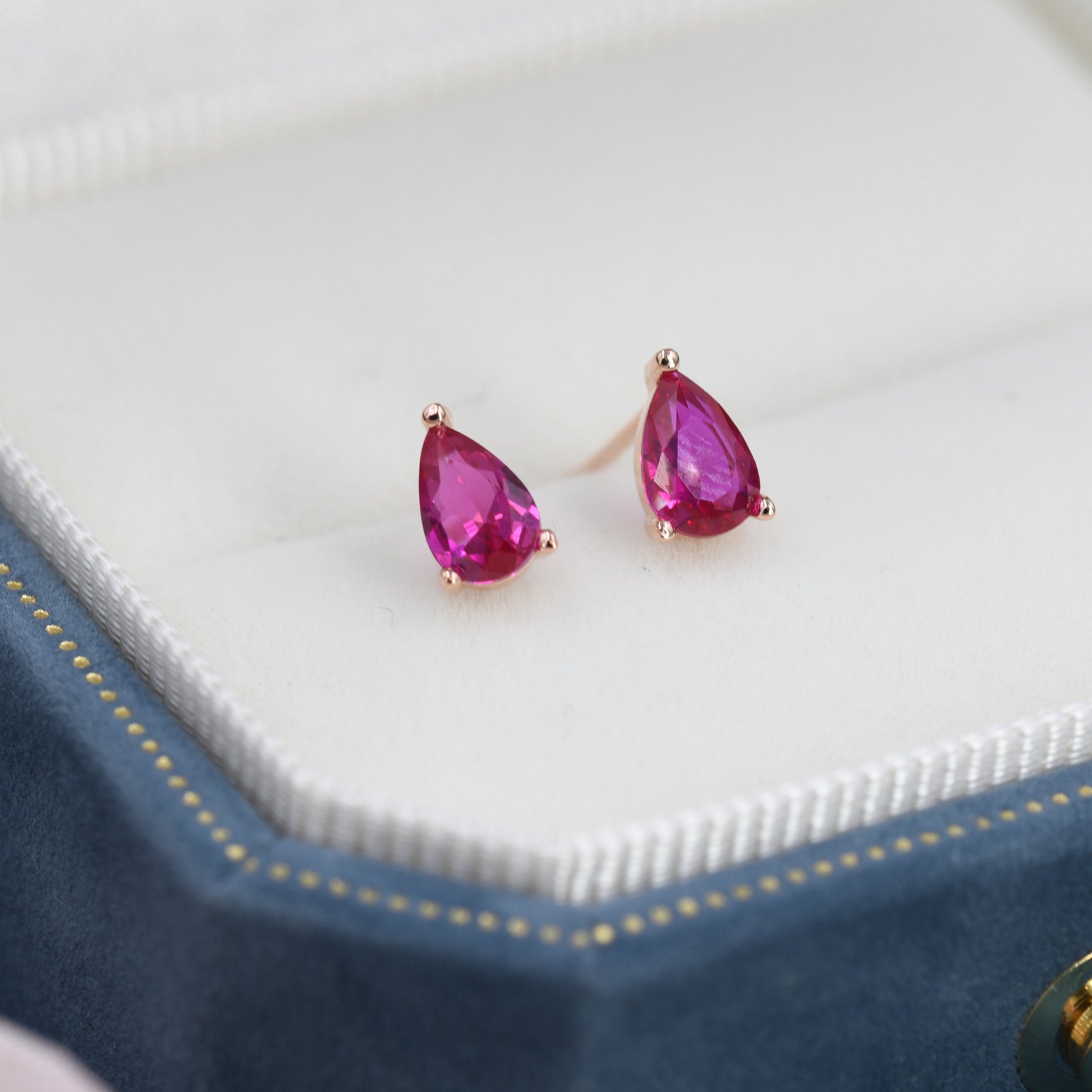 Sterling Silver Ruby Pink Droplet Earrings, Pear Cut Ruby Earrings, July Birthstone CZ Earrings, Silver or Gold