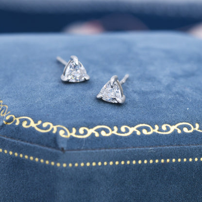 Trillion Cut Triangle CZ Stud Earrings in Sterling Silver, Silver or Gold or Rose Gold, Cubic Zirconia Crystal Earrings, Triangle Earrings