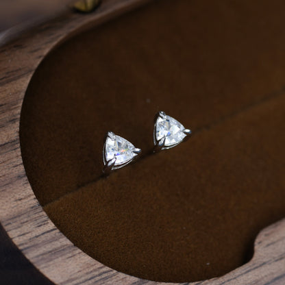 Trillion Cut Triangle CZ Stud Earrings in Sterling Silver, Silver or Gold or Rose Gold, Cubic Zirconia Crystal Earrings, Triangle Earrings