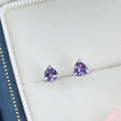 Trillion Cut Amethyst Purple CZ Stud Earrings in Sterling Silver, Silver or Gold, Purple Cubic Zirconia Crystal Earrings, February Earrings