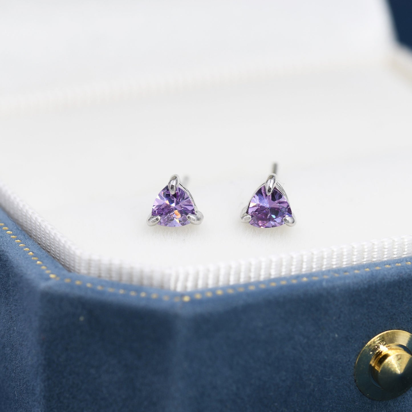 Trillion Cut Amethyst Purple CZ Stud Earrings in Sterling Silver, Silver or Gold, Purple Cubic Zirconia Crystal Earrings, February Earrings