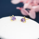Trillion Cut Amethyst Purple CZ Stud Earrings in Sterling Silver, Silver or Gold, Purple Cubic Zirconia Crystal Earrings, February Earrings