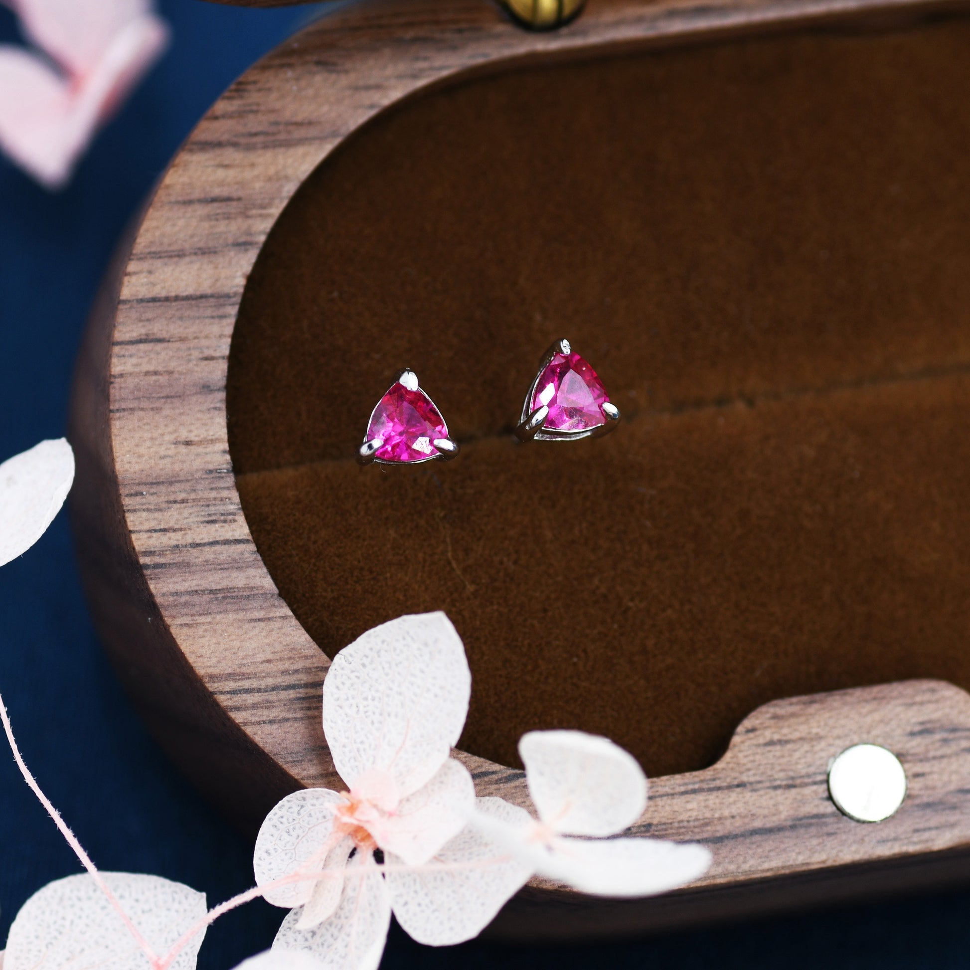 Trillion Cut CZ Stud Earrings in Sterling Silver, Silver or Gold, Cubic Zirconia Crystal Earrings