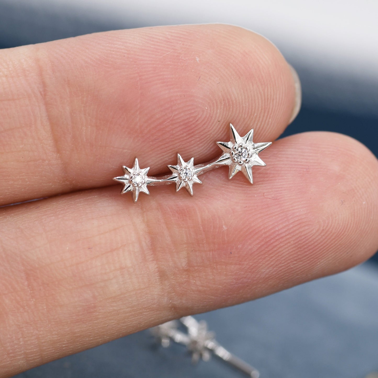 Sterling Silver Starburst Ear Crawler Earrings - Star Crawler Earrings - Silver or Gold - Three Star Earrings - Star Trio Earrings