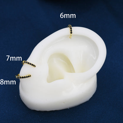 Aquamarine Blue CZ Huggie Hoop in Sterling Silver, 8mm Inner Diameter, Stacking Earrings, March Birthstone