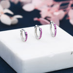 Ruby Red CZ Crystal Huggie Hoops in Sterling Silver, Silver or Gold, 6mm, 7mm and 8mm Minimalist Hoop Earrings, Pink Ruby July Birthstone