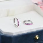 Ruby Red CZ Crystal Huggie Hoops in Sterling Silver, Silver or Gold, 6mm, 7mm and 8mm Minimalist Hoop Earrings, Pink Ruby July Birthstone