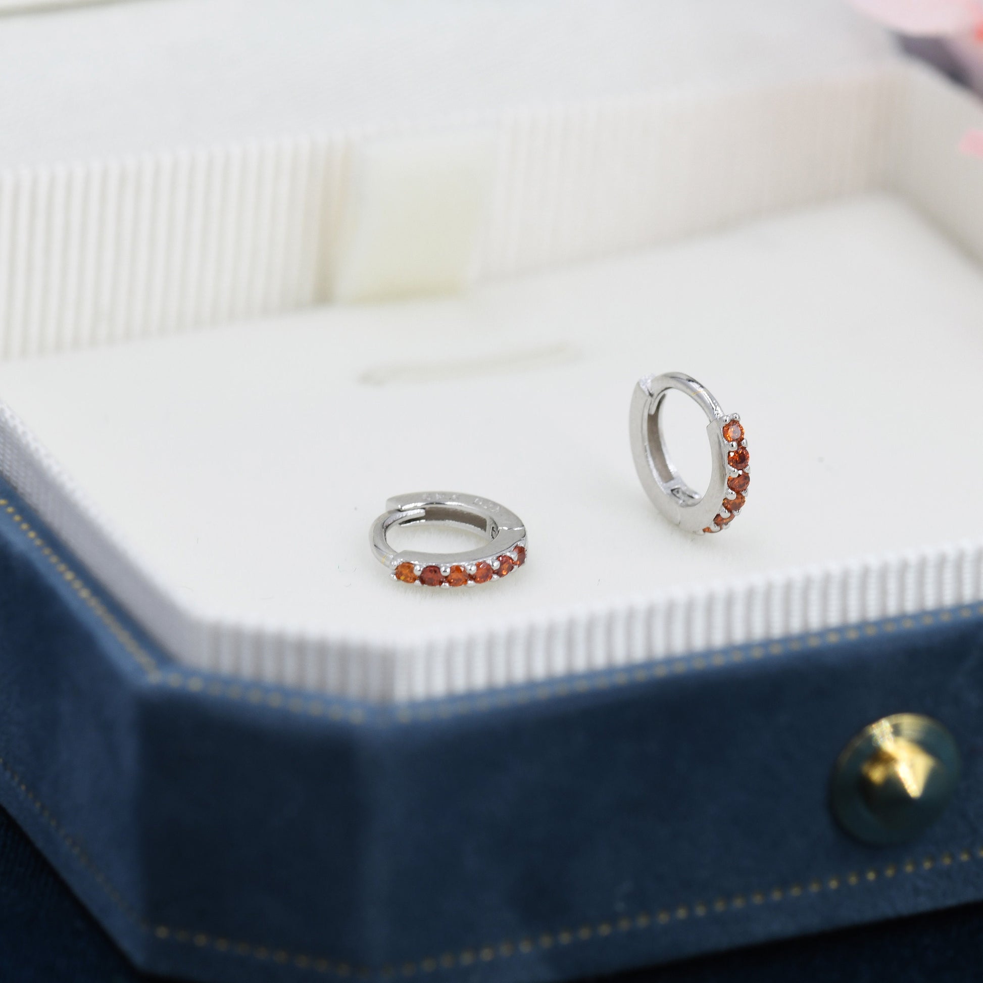 Garnet Red CZ Crystal Huggie Hoops in Sterling Silver, Silver or Gold, 6mm, 7mm and 8mm Minimalist Hoop Earrings, January Birthstone