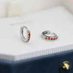 Garnet Red CZ Crystal Huggie Hoops in Sterling Silver, Silver or Gold, 6mm, 7mm and 8mm Minimalist Hoop Earrings, January Birthstone