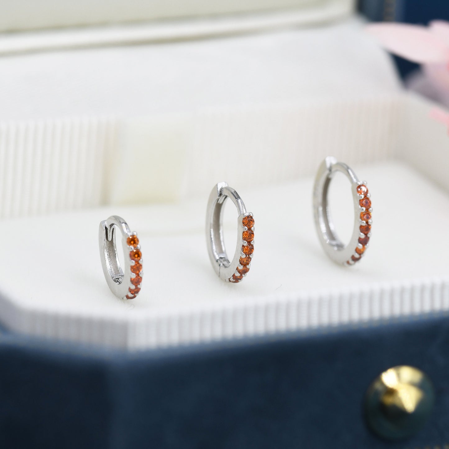 Garnet Red CZ Crystal Huggie Hoops in Sterling Silver, Silver or Gold, 6mm, 7mm and 8mm Minimalist Hoop Earrings, January Birthstone