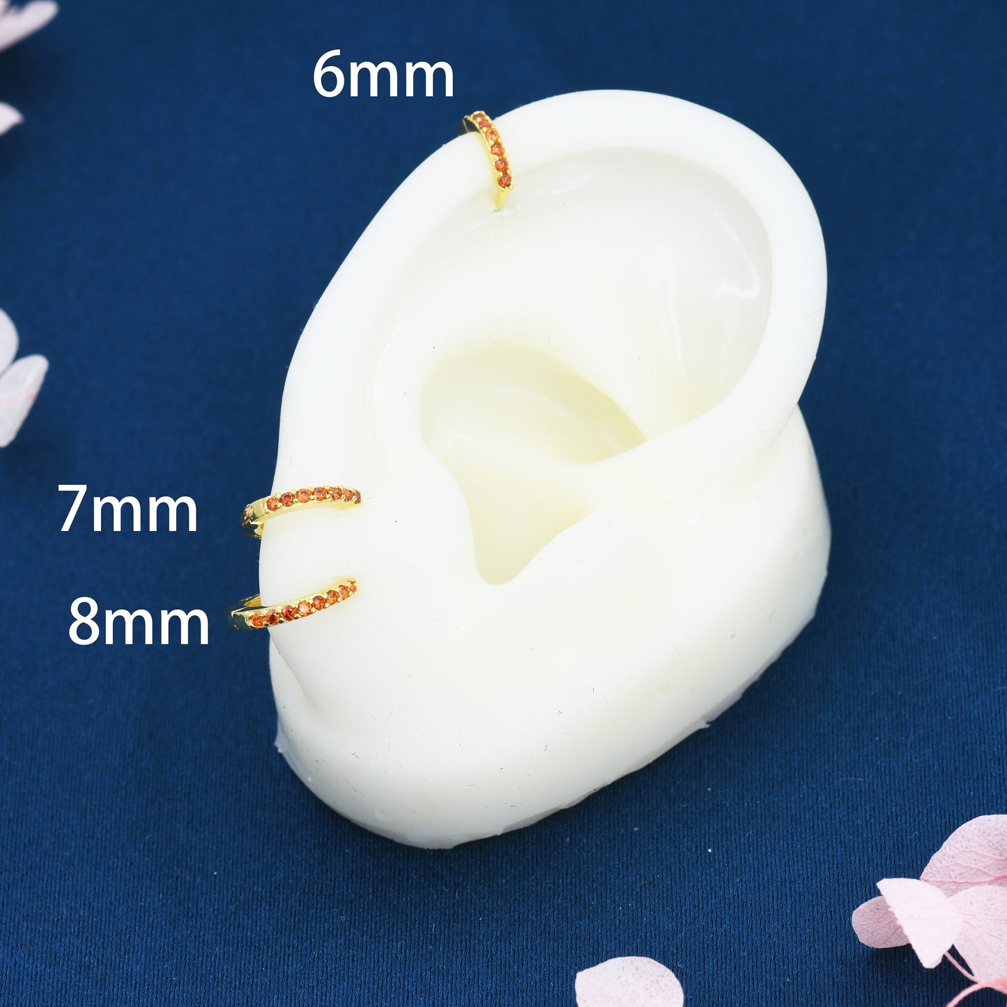 Garnet Red CZ Crystal Huggie Hoops in Sterling Silver, Silver or Gold, 6mm, 7mm and 8mm Minimalist Hoop Earrings, January Birthstone