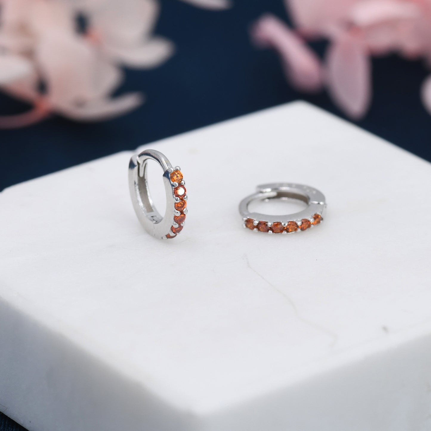 Garnet Red CZ Crystal Huggie Hoops in Sterling Silver, Silver or Gold, 6mm, 7mm and 8mm Minimalist Hoop Earrings, January Birthstone