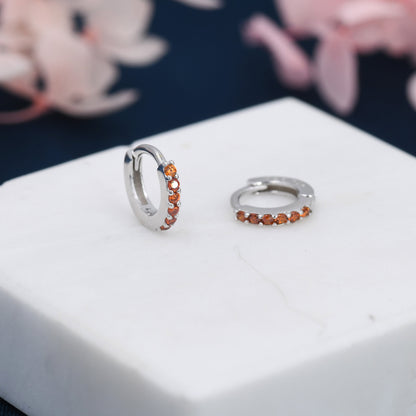 Garnet Red CZ Crystal Huggie Hoops in Sterling Silver, Silver or Gold, 6mm, 7mm and 8mm Minimalist Hoop Earrings, January Birthstone