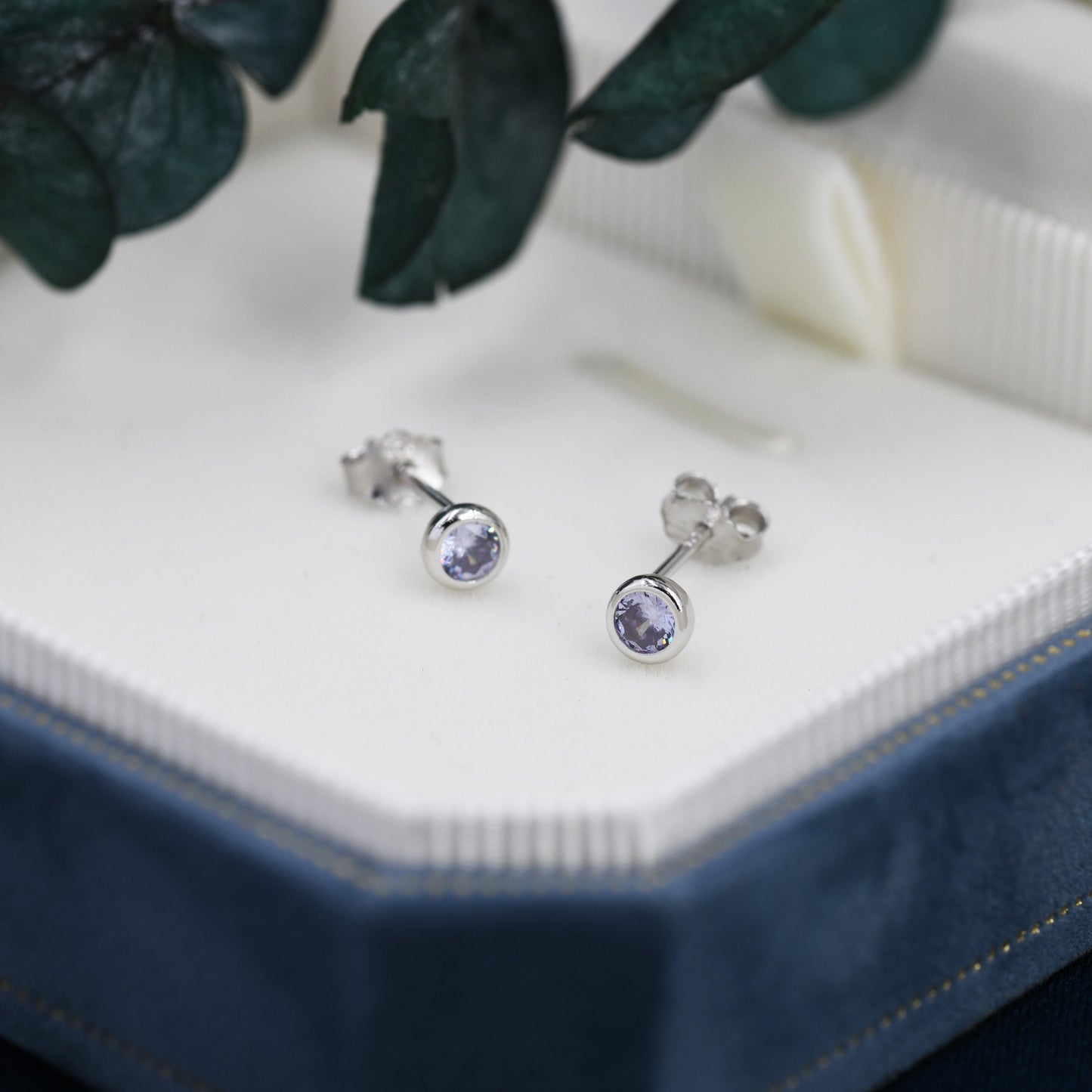 Sterling Silver Alexandrite Blue Purple CZ Stud Earrings,  4mm June Birthstone CZ Earrings, Silver, Gold or Rose Gold, Stacking Earrings