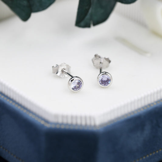 Sterling Silver Alexandrite Blue Purple CZ Stud Earrings,  4mm June Birthstone CZ Earrings, Silver, Gold or Rose Gold, Stacking Earrings