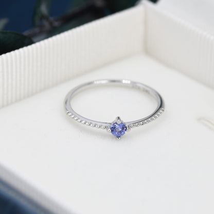 Tanzanite Blue CZ Ring in Sterling Silver, Silver or Gold, Delicate Stacking Ring, Yellow CZ Skinny Band, Size US 6 - 8, December Birthstone