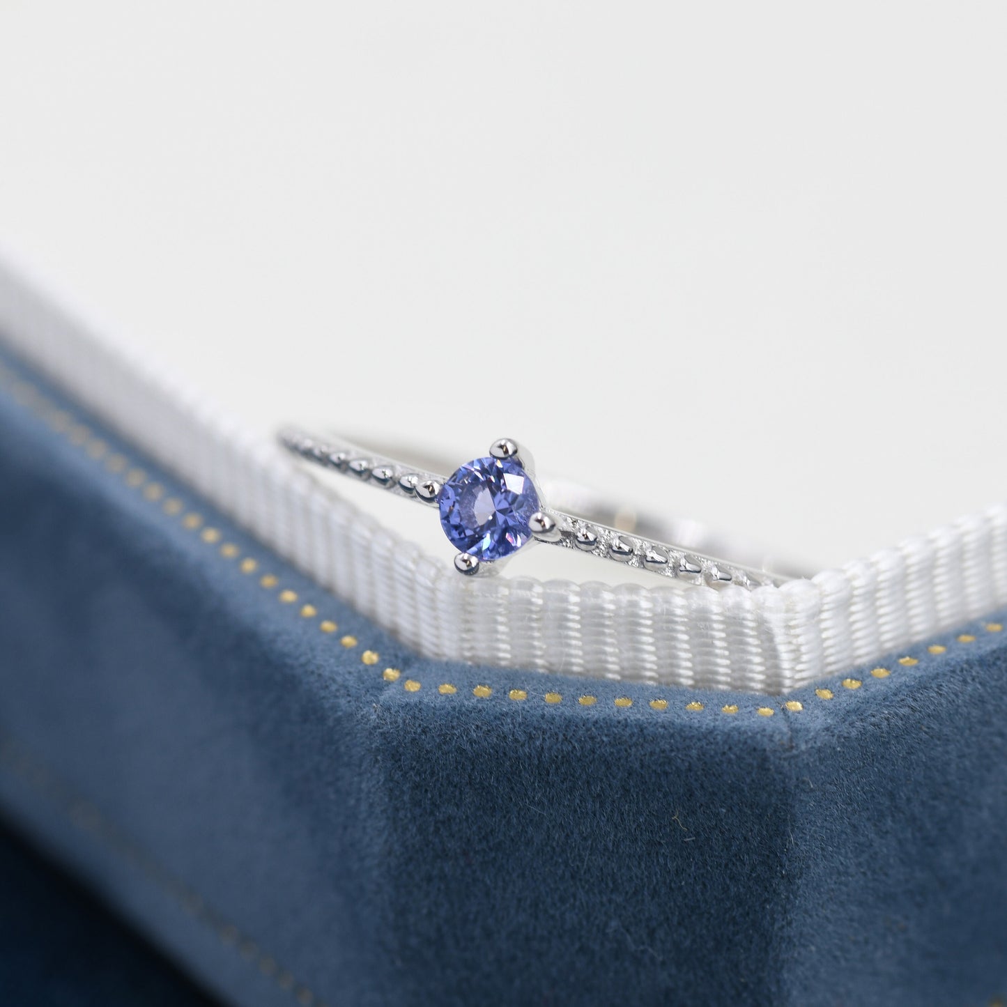 Tanzanite Blue CZ Ring in Sterling Silver, Silver or Gold, Delicate Stacking Ring, Yellow CZ Skinny Band, Size US 6 - 8, December Birthstone