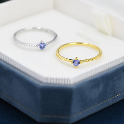 Tanzanite Blue CZ Ring in Sterling Silver, Silver or Gold, Delicate Stacking Ring, Yellow CZ Skinny Band, Size US 6 - 8, December Birthstone