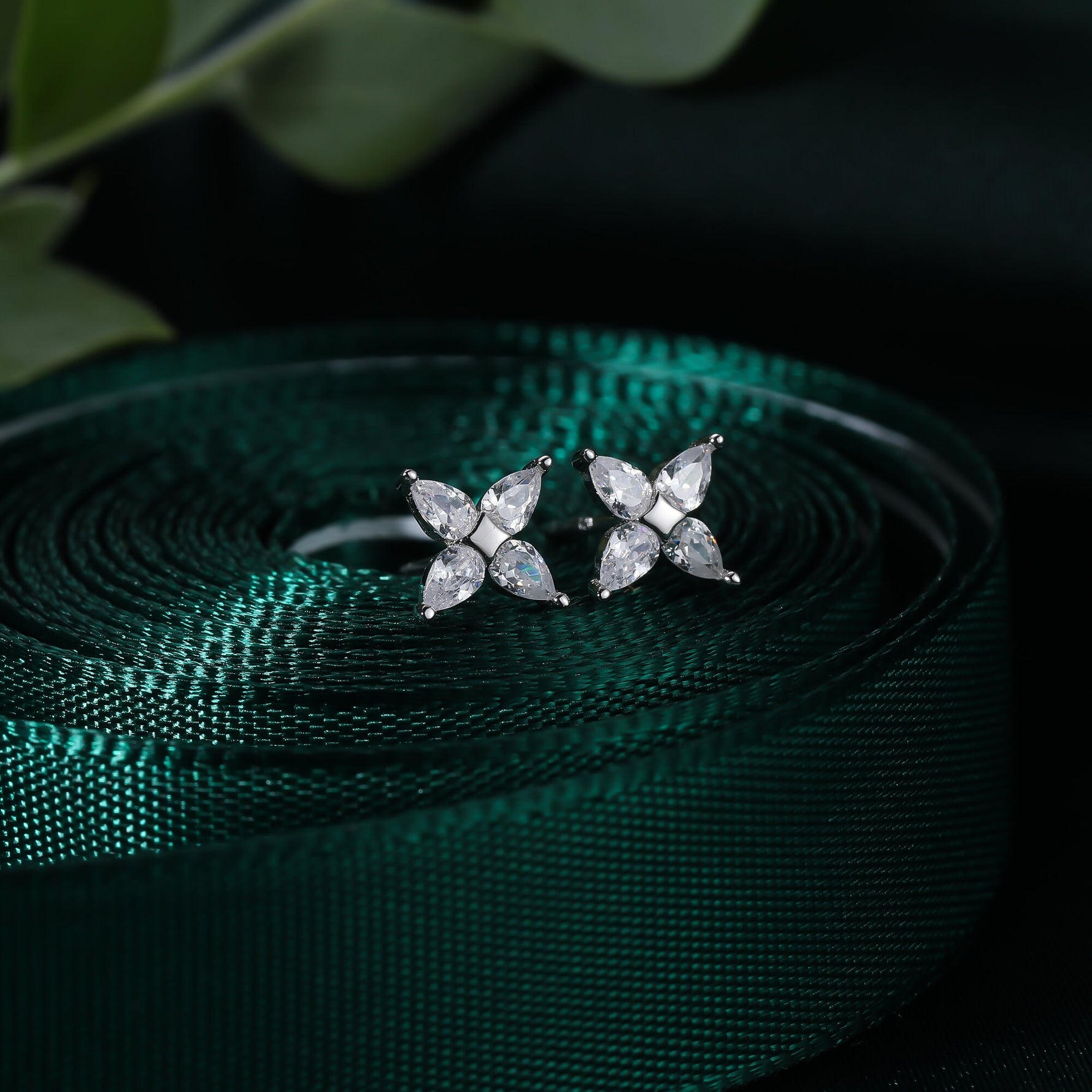 Hydrangea Flower CZ Stud Earrings in Sterling Silver, Silver Gold or Rose Gold, Flower CZ Stud, Tiny CZ Stud