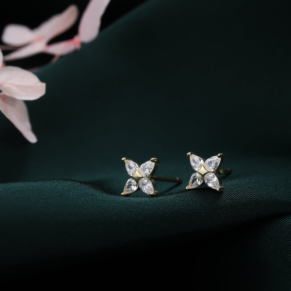 Hydrangea Flower CZ Stud Earrings in Sterling Silver, Silver Gold or Rose Gold, Flower CZ Stud, Tiny CZ Stud