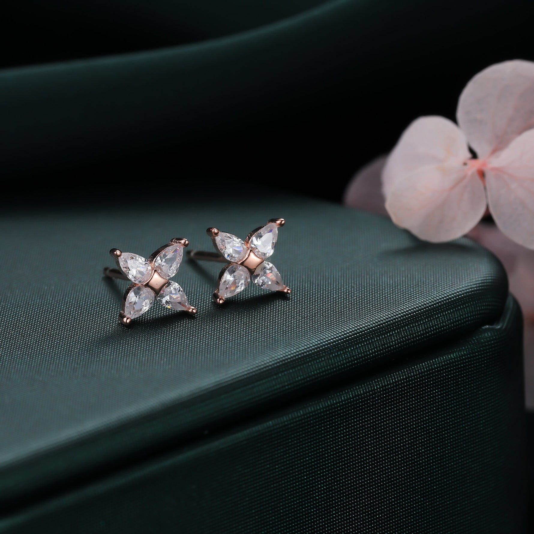 Hydrangea Flower CZ Stud Earrings in Sterling Silver, Silver Gold or Rose Gold, Flower CZ Stud, Tiny CZ Stud