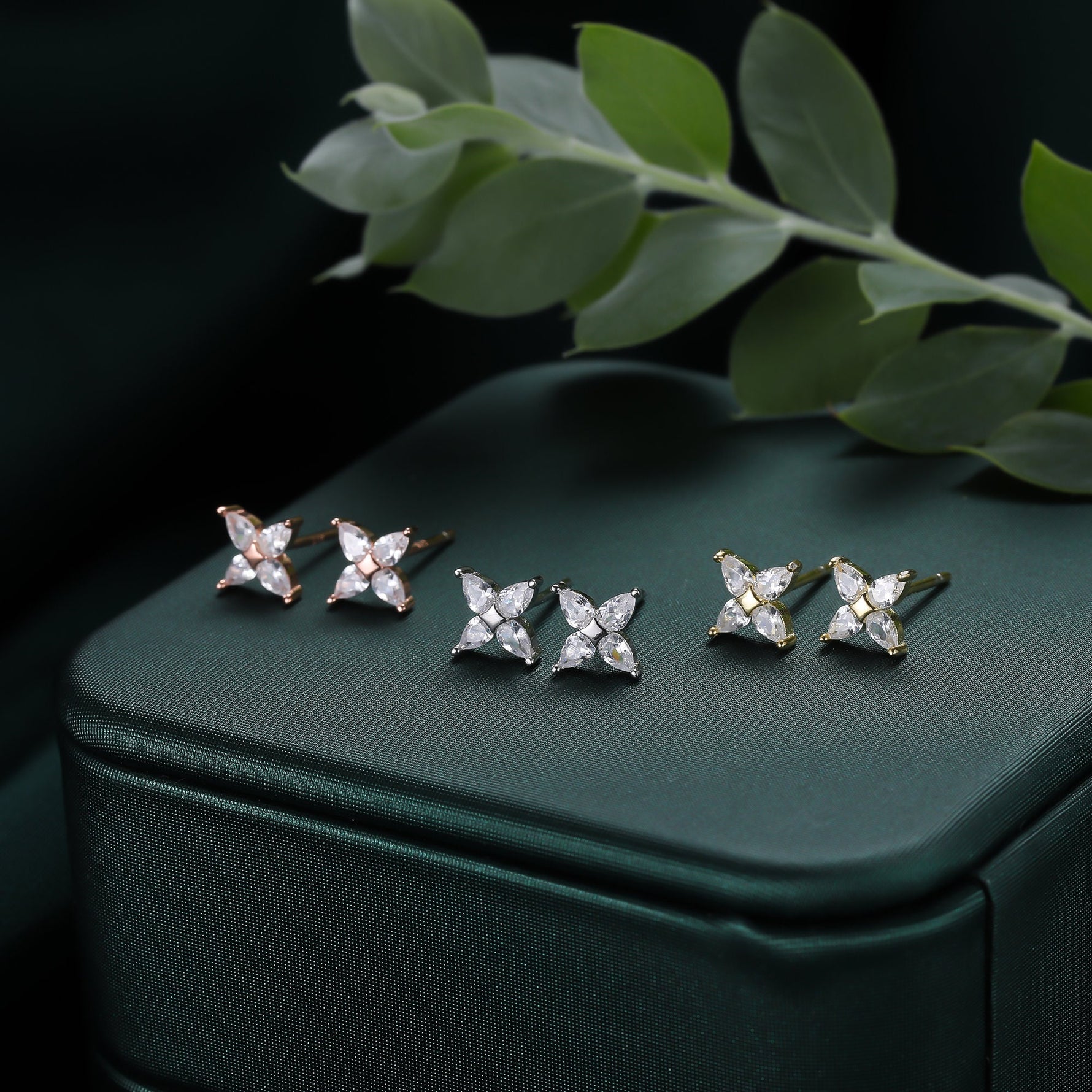 Hydrangea Flower CZ Stud Earrings in Sterling Silver, Silver Gold or Rose Gold, Flower CZ Stud, Tiny CZ Stud