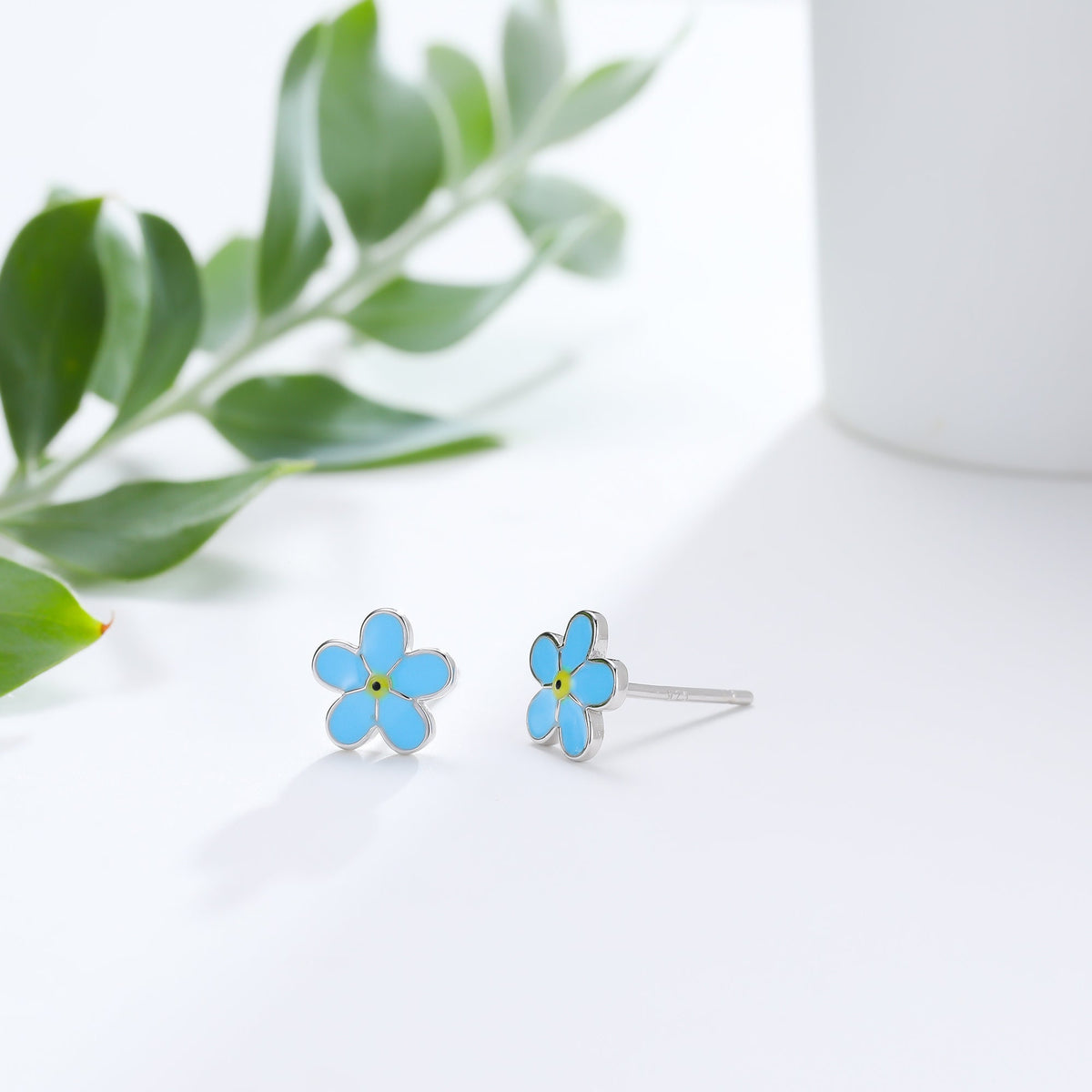 Forget-me-not Enamel Stud Earrings in Sterling Silver, Flower Earrings, Blue Blossom Earrings, Forget me not earrings