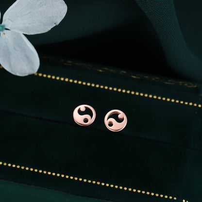 Extra Tiny Yin Yang Circle Stud Earrings in Sterling Silver, Silver, Gold or Rose Gold, Very Small Yin Yang Earrings,