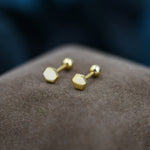 Tiny Hexagon Barbell Earrings in Sterling Silver, Silver or Gold, Screw Back Black Hexagon Earrings, Screwback Earrings