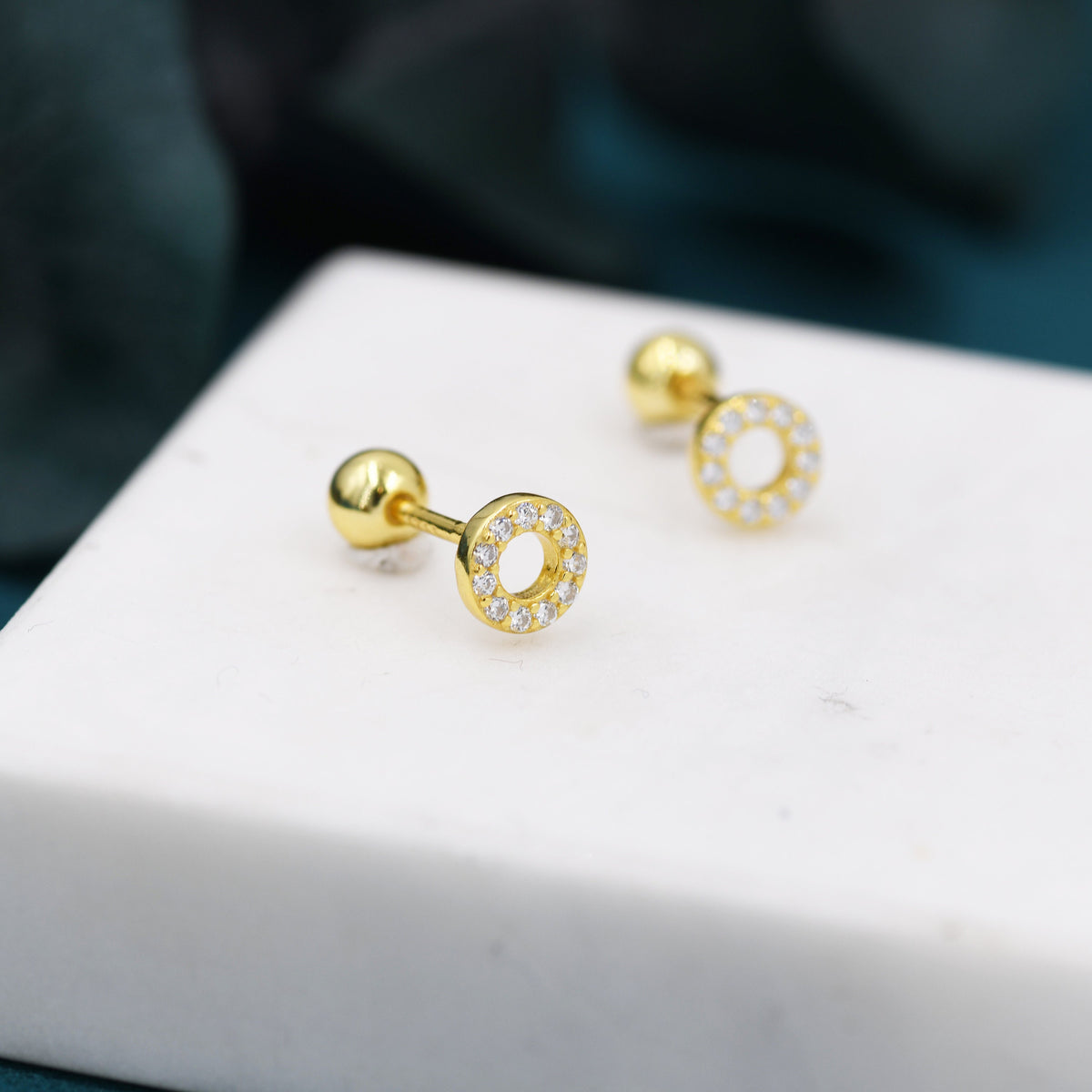 Tiny Open Circle Barbell Earrings in Sterling Silver, Silver or Gold, Screw Back Circle Earrings, Screwback Earrings
