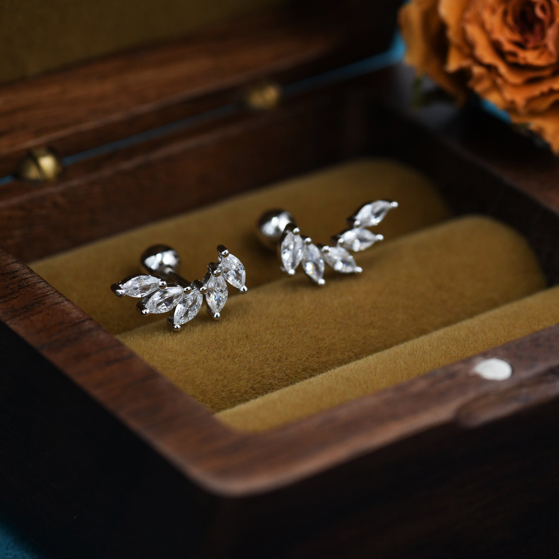 Marquise CZ Cluster Screwback Earrings in Sterling Silver, Silver or Gold, Screw Back Cluster Crystal Earrings, Screwback Earrings
