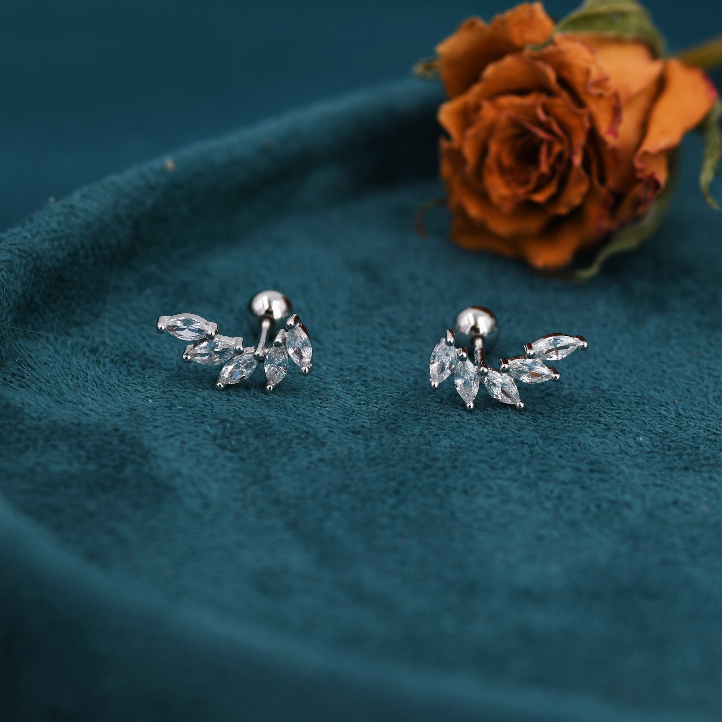 Marquise CZ Cluster Screwback Earrings in Sterling Silver, Silver or Gold, Screw Back Cluster Crystal Earrings, Screwback Earrings