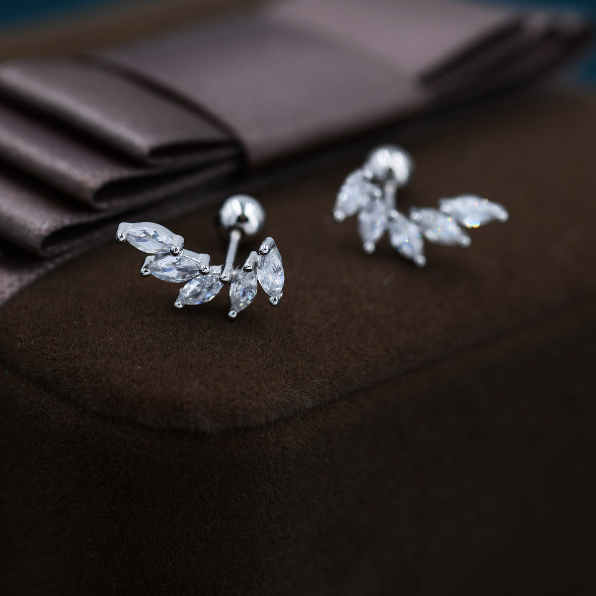 Marquise CZ Cluster Screwback Earrings in Sterling Silver, Silver or Gold, Screw Back Cluster Crystal Earrings, Screwback Earrings