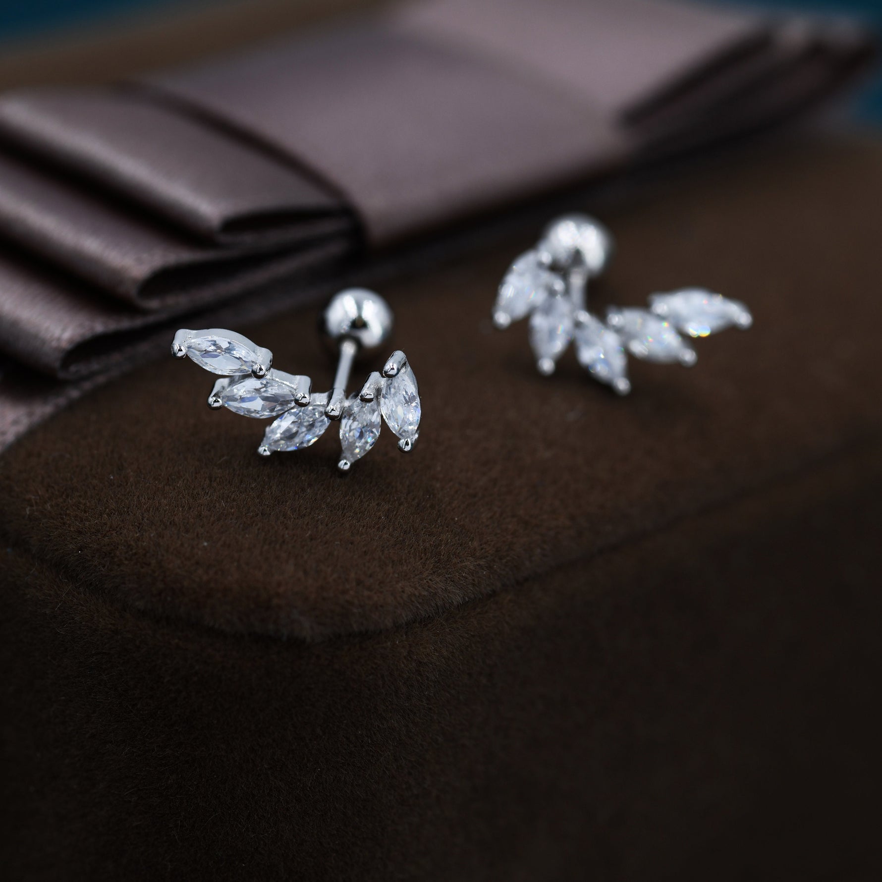 Marquise CZ Cluster Screwback Earrings in Sterling Silver, Silver or Gold, Screw Back Cluster Crystal Earrings, Screwback Earrings
