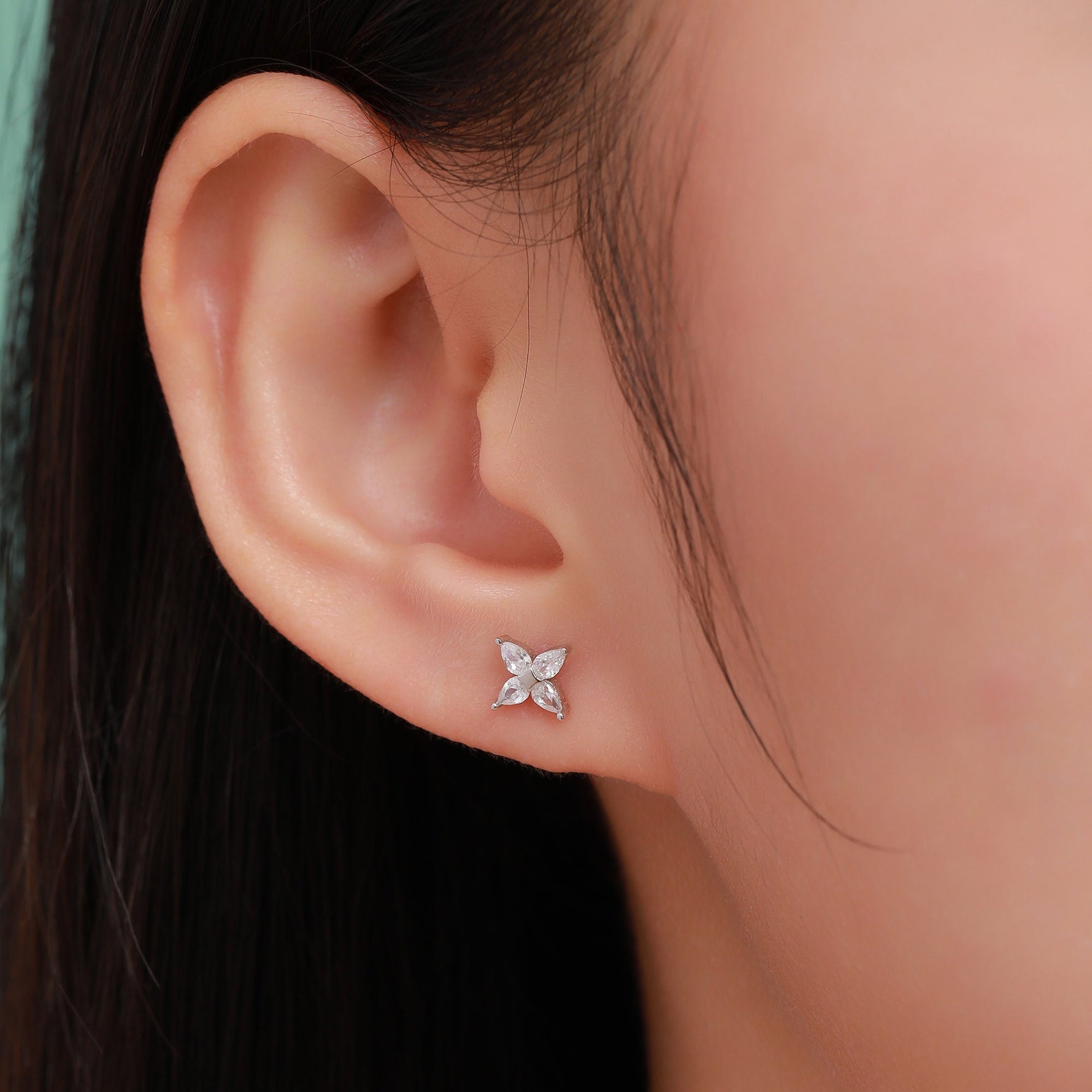 Hydrangea Flower CZ Stud Earrings in Sterling Silver, Silver Gold or Rose Gold, Flower CZ Stud, Tiny CZ Stud