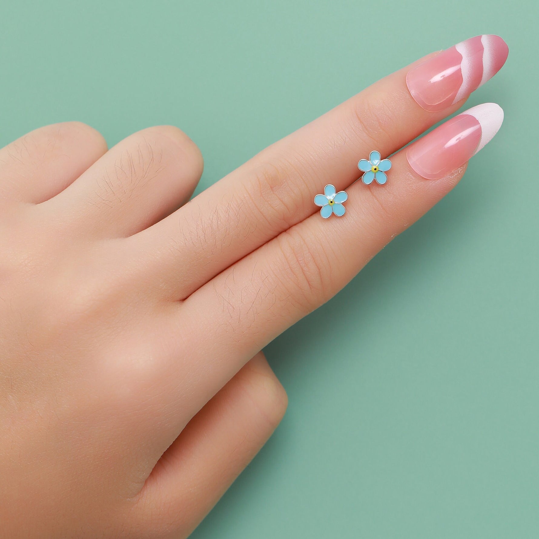 Forget-me-not Enamel Stud Earrings in Sterling Silver, Flower Earrings, Blue Blossom Earrings, Forget me not earrings