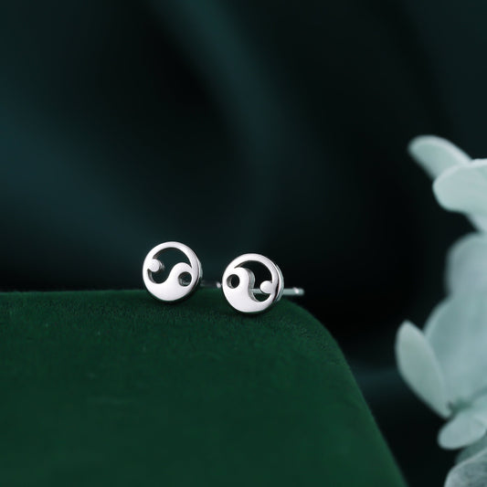 Extra Tiny Yin Yang Circle Stud Earrings in Sterling Silver, Silver, Gold or Rose Gold, Very Small Yin Yang Earrings,