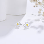 Enamel Daisy Flower Stud Earrings in Sterling Silver, Daisy Flower Earrings, Tiny Flower Earrings