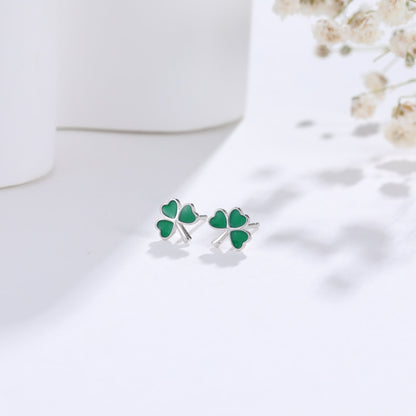 Shamrock Leaf Enamel Stud Earrings in Sterling Silver,  Silver or Gold, Flower Earrings,  Clover Earrings, Good Luck Gift