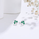 Shamrock Leaf Enamel Stud Earrings in Sterling Silver, Silver or Gold, Flower Earrings, Clover Earrings, Good Luck Gift